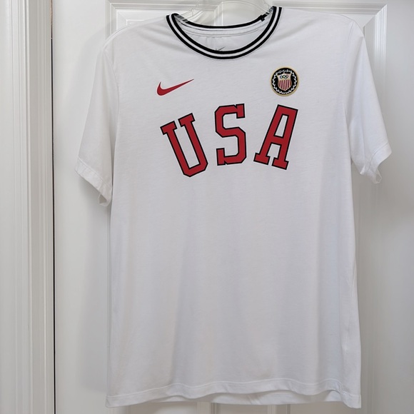 NIKE White Olympic Heritage Tee Men’s size L sewn on patch - Picture 2 of 7